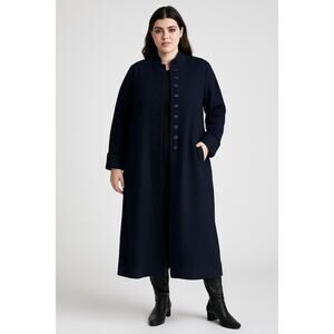 Hervé Benard 22W navy blue Wool Long Coat Women Plus Classic Winter Overcoat VTG